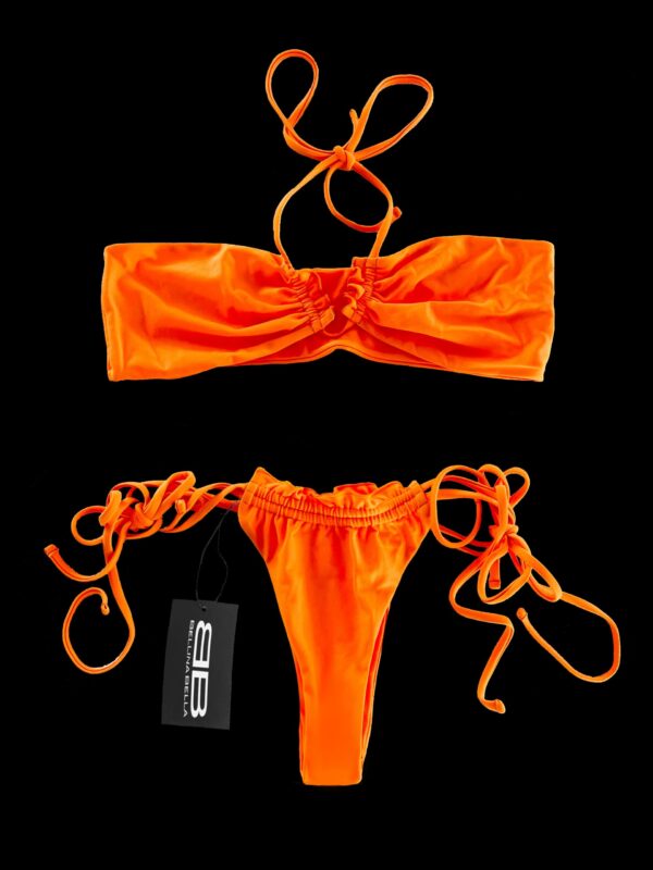 "BARBADOS" Ruffled Ruched Bikini in Neon Orange - Image 2