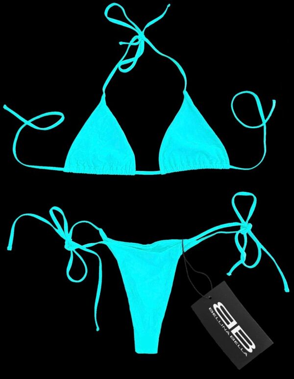 "MALDIVES" Classic Side String Bikini in Bright Aqua Turquoise - Image 3