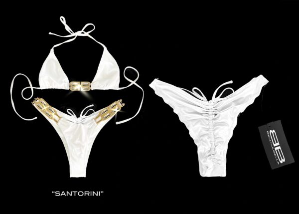 "SANTORINI" Gold and Crystal Embellishment BB Bikini in Snow White - Image 2