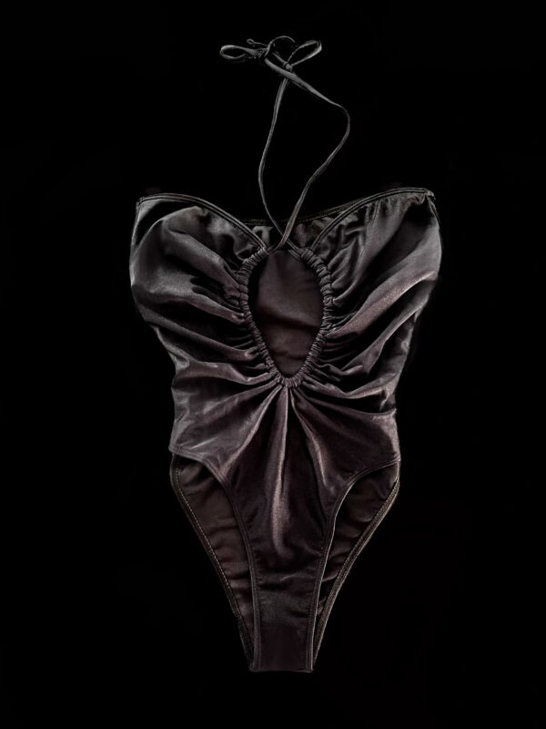 "TULUM" One Piece Deep Plunge Ruched Swimsuit in Midnight Black - Image 2